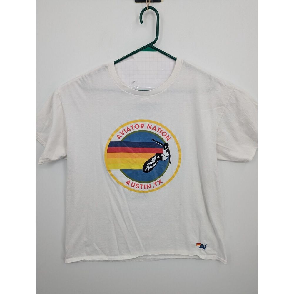 Aviator Nation Men's Austin Texas White Circle Logo Graphic Surfer Tee Shirt, XL
